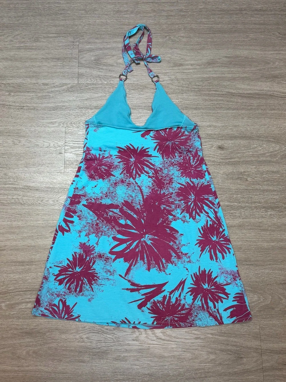 Vintage VS Bra Top Turquoise & Magenta Floral Halter Sundress - Picture 4 of 4
